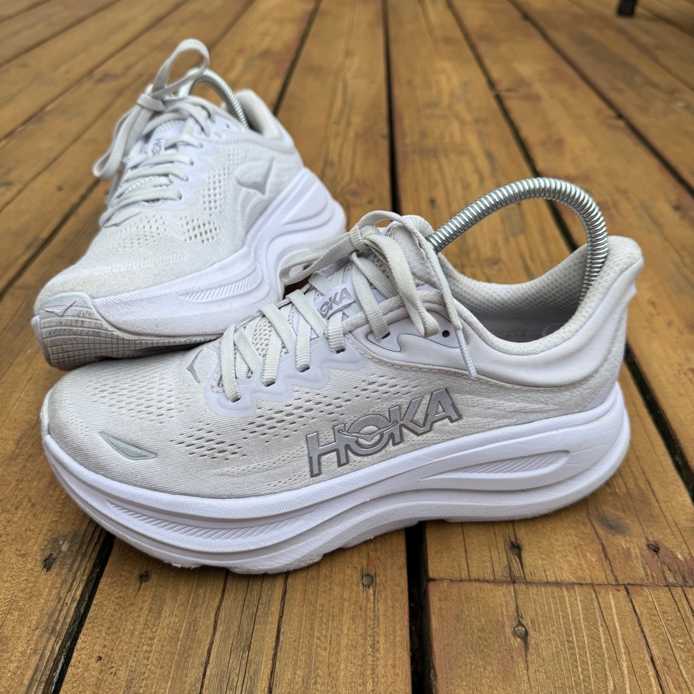 Hoka Bondi 9 Womens Running Shoes White Silver 1162012 SGLW Size 8.5B EU 40 2/3